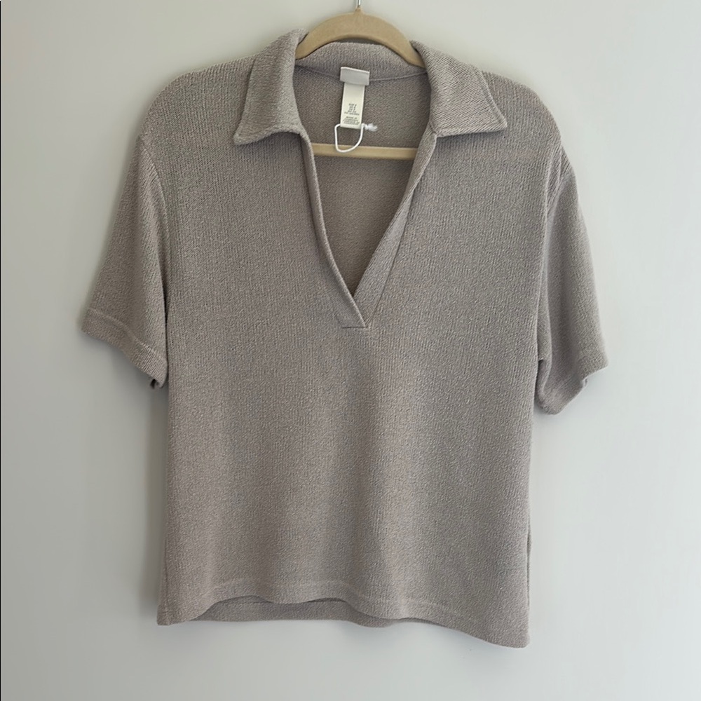 H&M Tan Short Sleeve Crop Polo Top